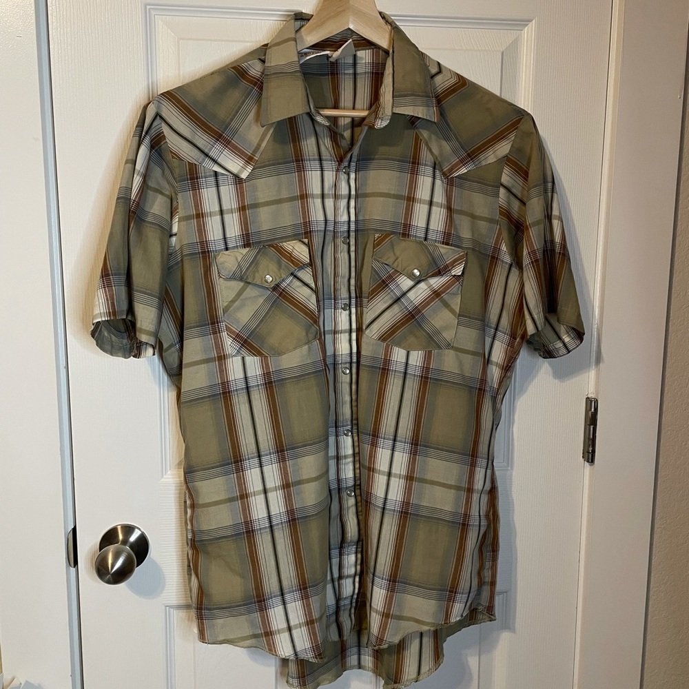 Western Frontier tan plaid cowboy shirt sz L